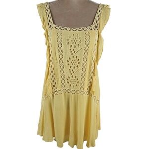 Free People FP ONE Womens Top Sleeveless‎ Crochet Flowy Boho Cottage Core Yellow